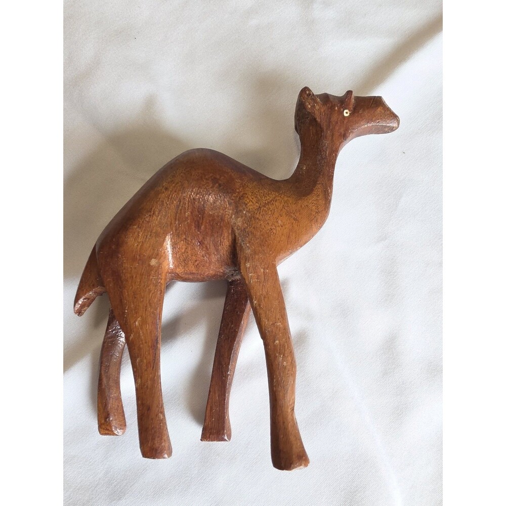 Vintage 5" Hand Carved Wooden Camel Figurine Folk Art Safari Animal Decor